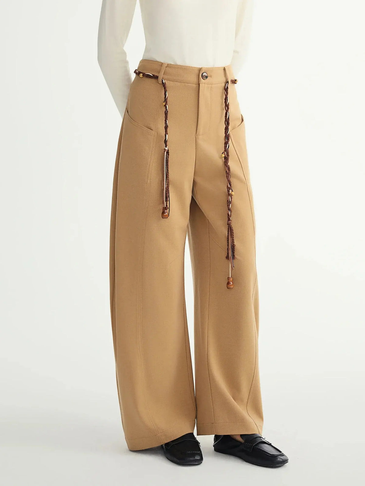 Curved Hem Wide-Leg Pants