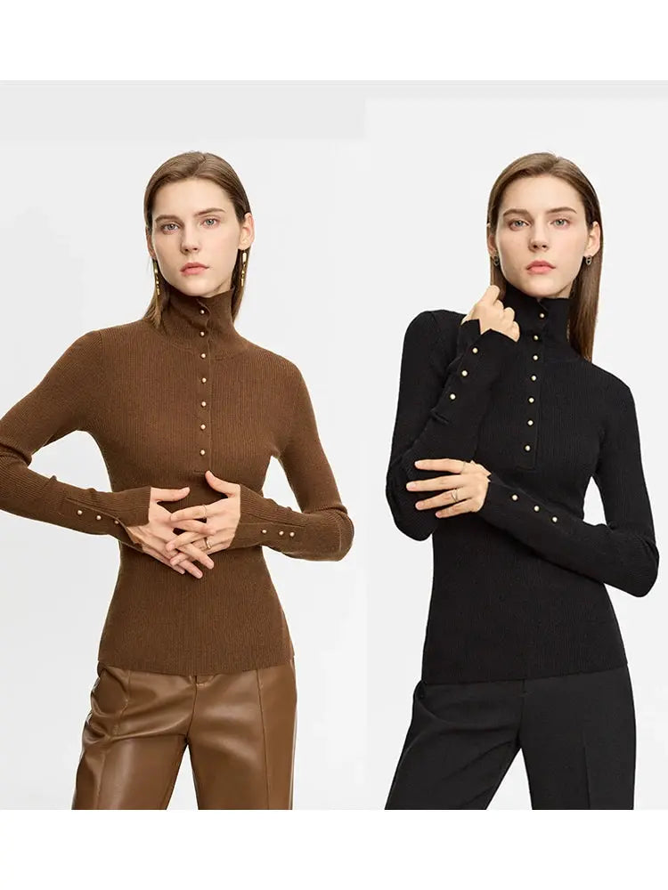 Women's Minimalist Half Cardigan Turtleneck