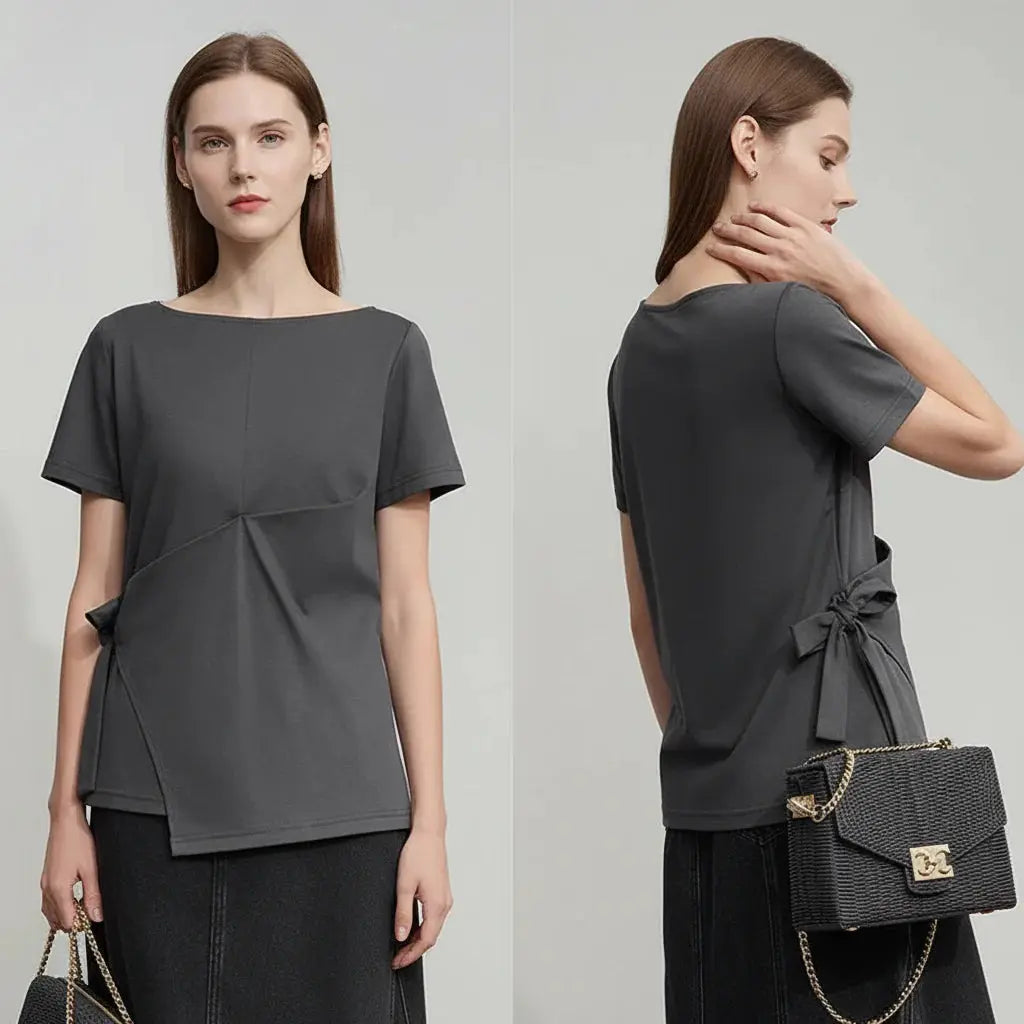 New Short Sleeve Pleated Cotton Top