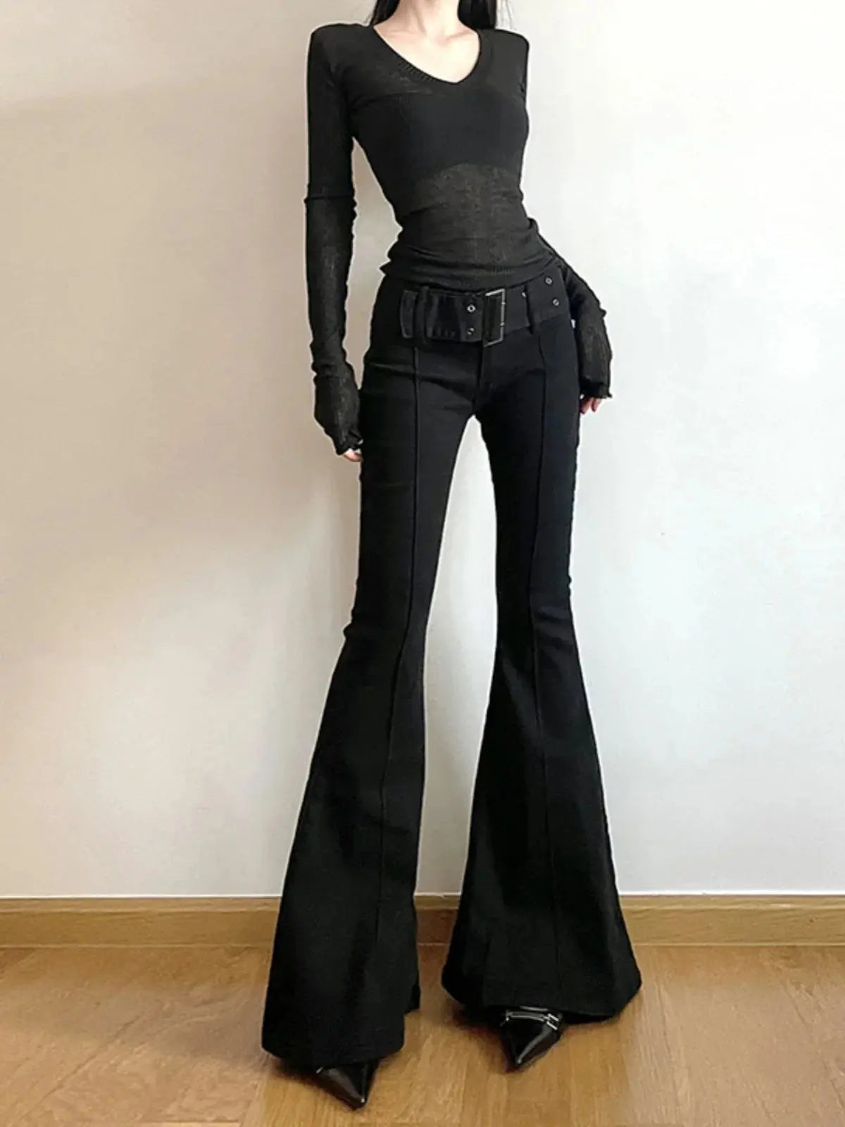 Women's Retro Black Flare Pants
