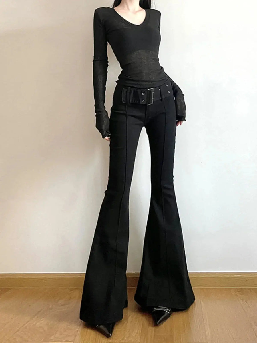 Women's Retro Black Flare Pants