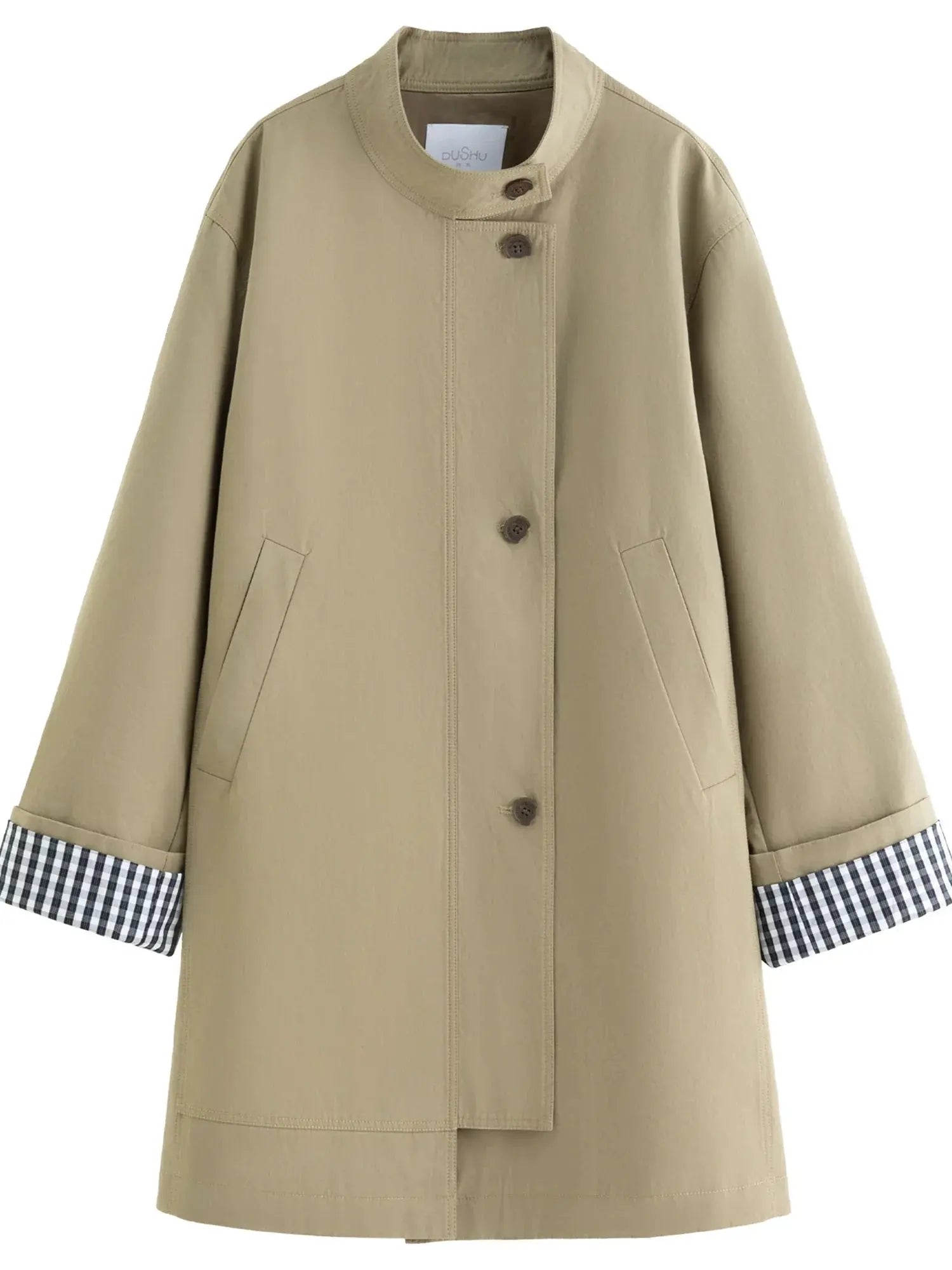 Women's Stand Collar Plaid Windbreaker