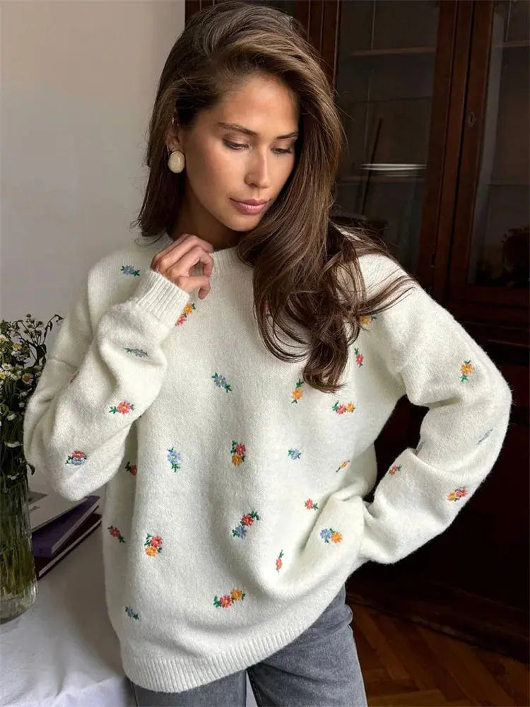 Autumn Printed Knitwear Top for Women