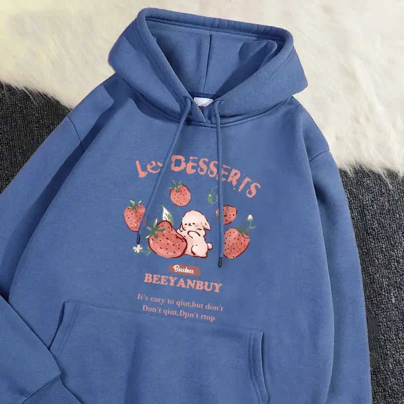 Cute Rabbit Strawberry Print Women's Hoodie