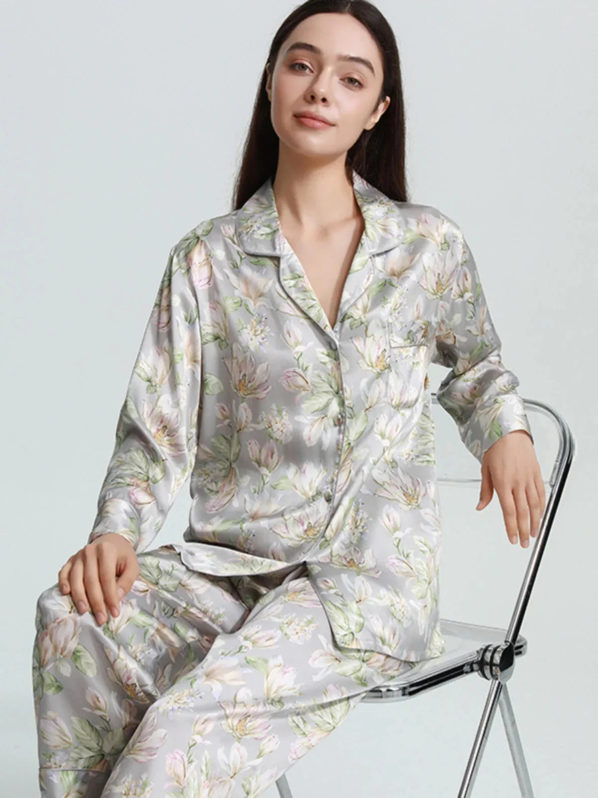 Luxury Mulberry Silk Floral Pajama 3-Piece Suite