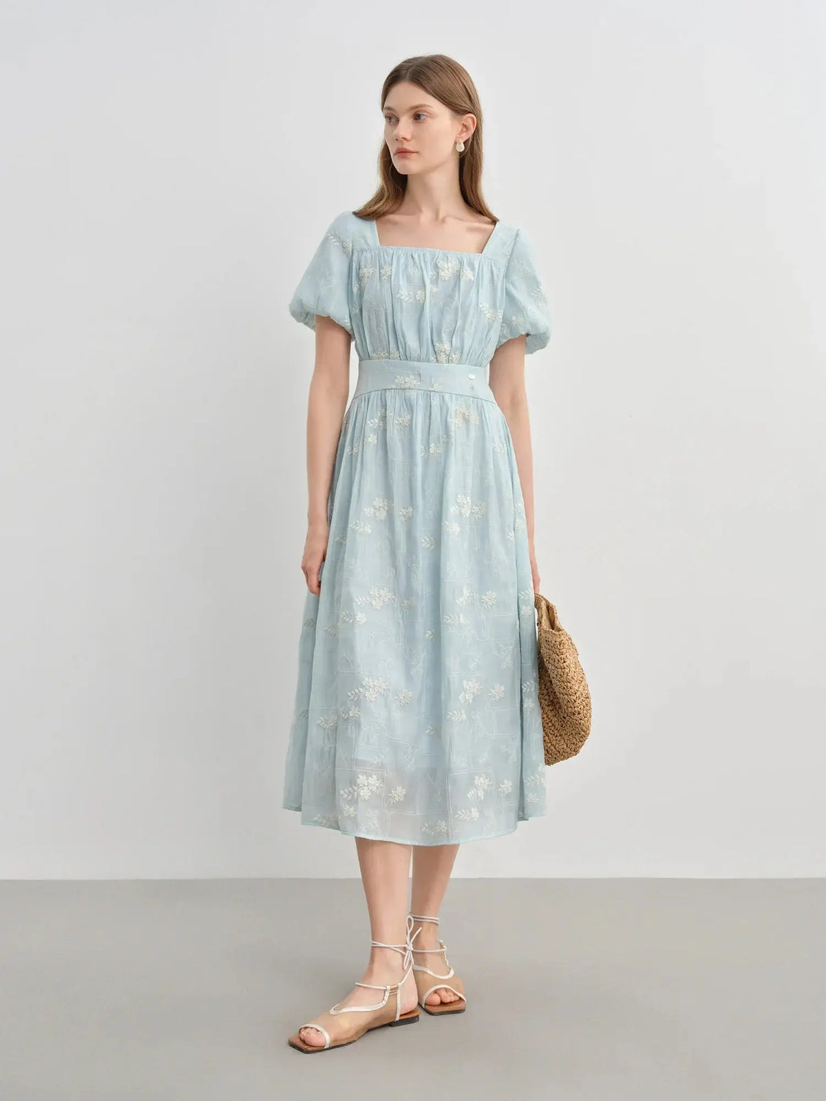 Women's Floral Embroidered Tea Length Dress