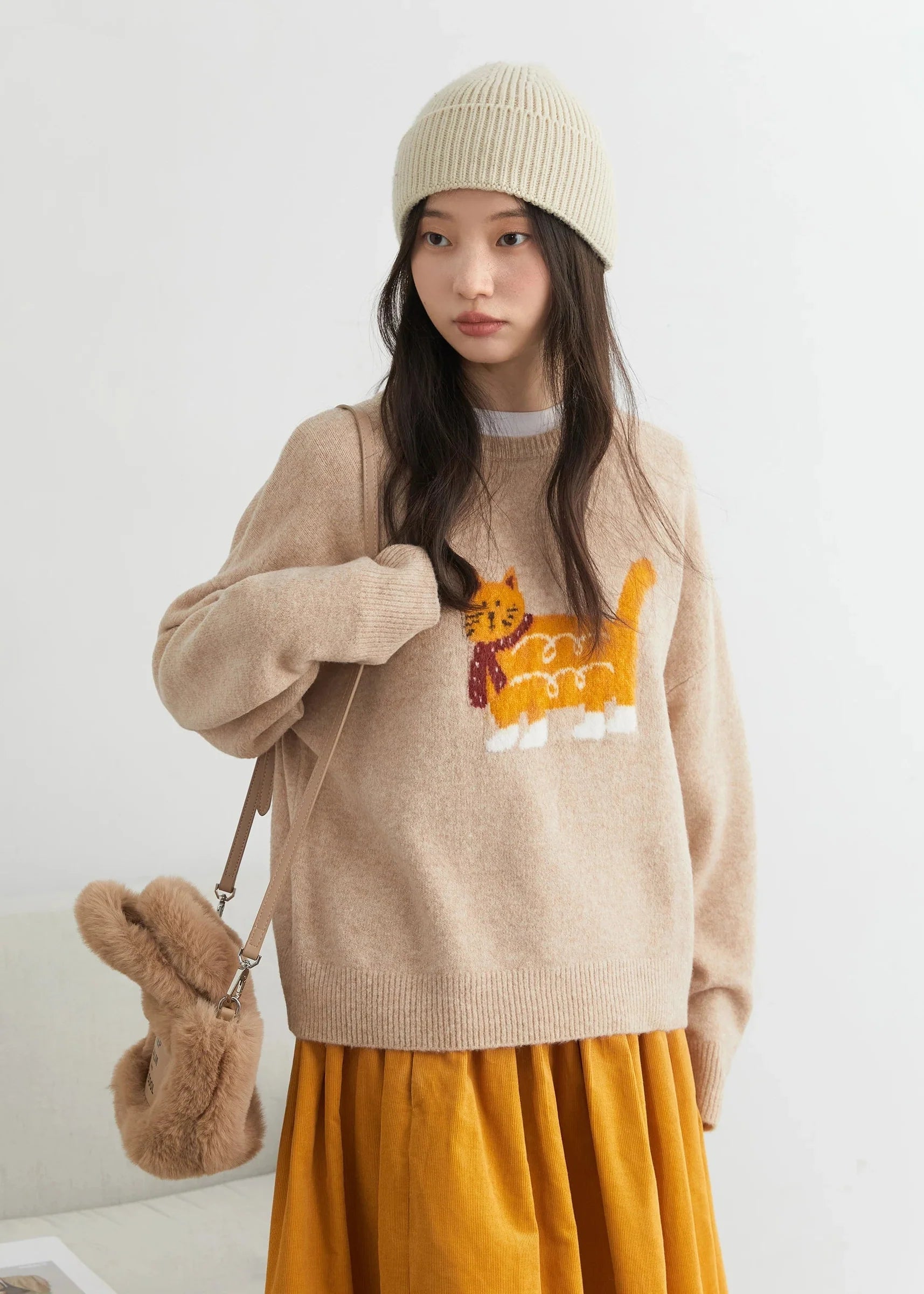 Women’s Cartoon Cat Knit Sweater Loose Casual Autumn Pullover