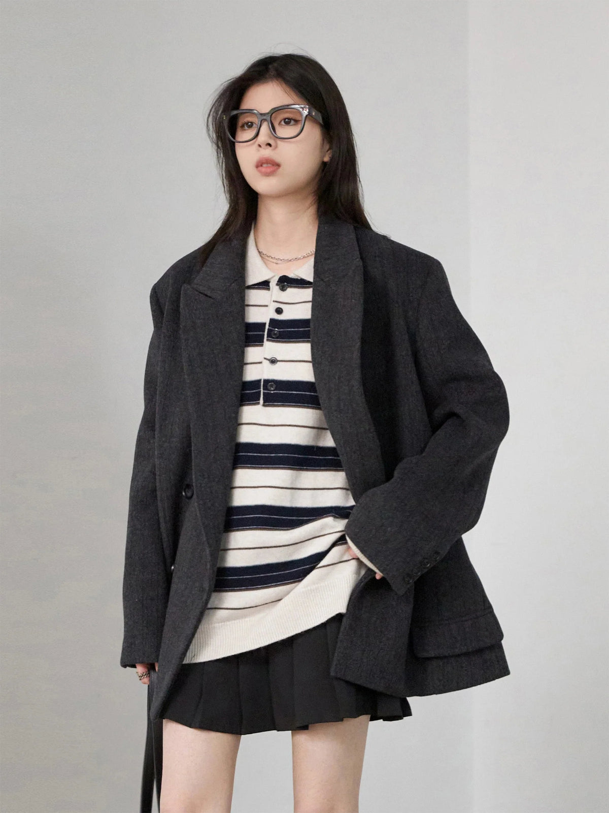 Striped Polo Collar Sweater Casual Knit Pullover