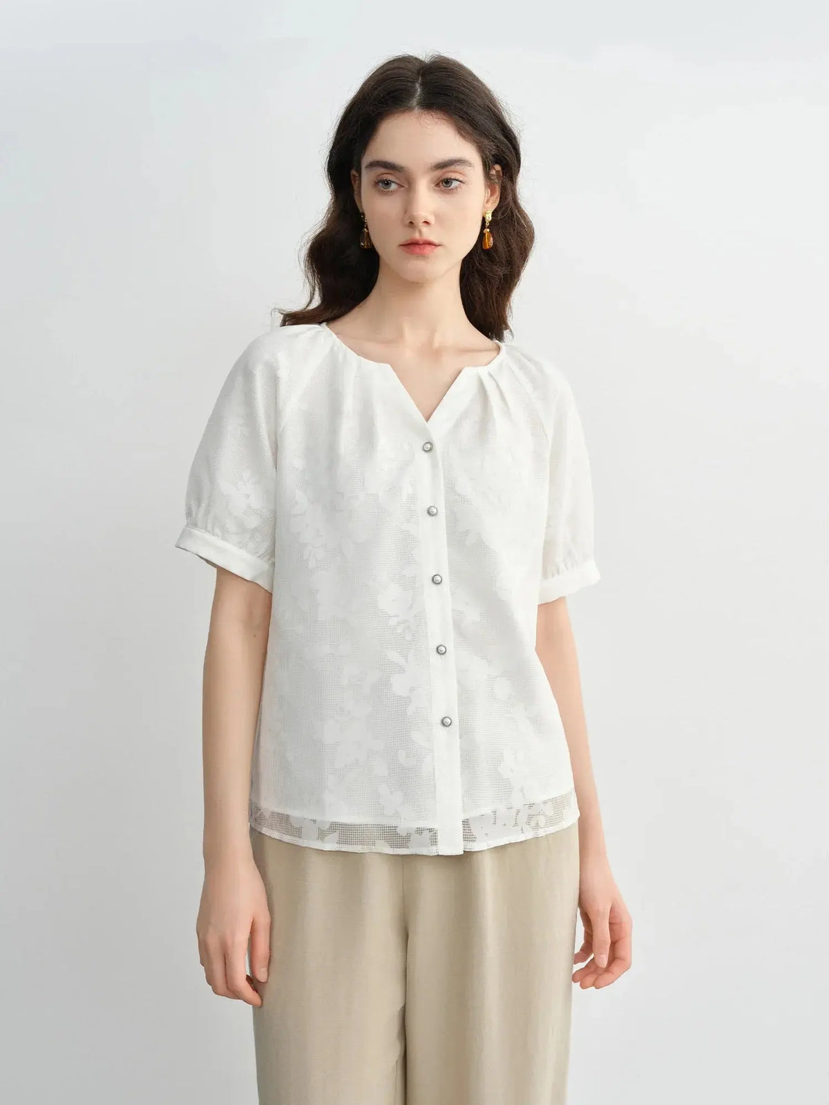 Breathable Cotton Blend Top for Chic Summer Office Wear