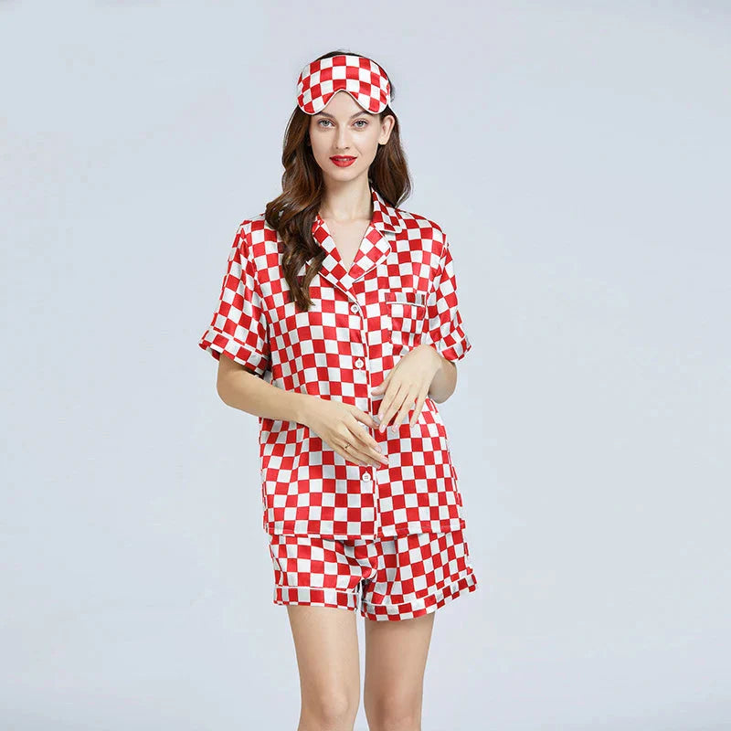 Women’s Checkerboard Mulberry Silk Pajama Set