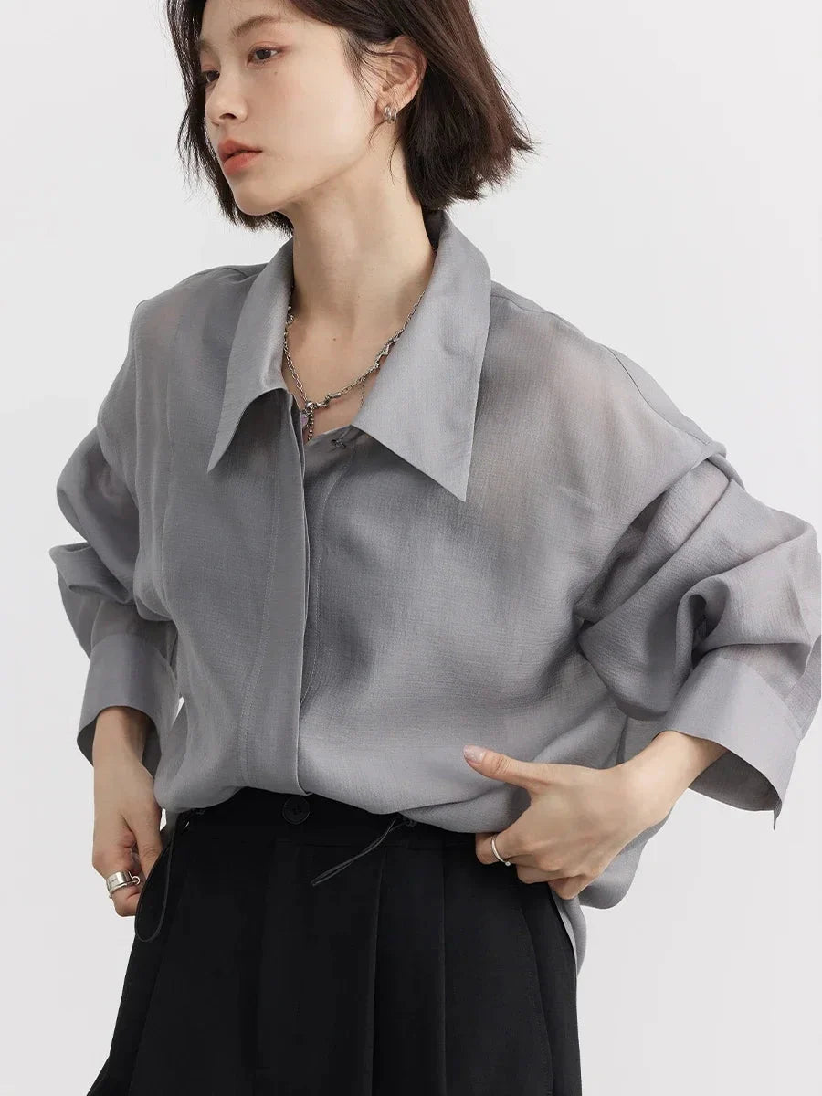 Thin Long Sleeve Shirt Loose Casual Summer Blouse