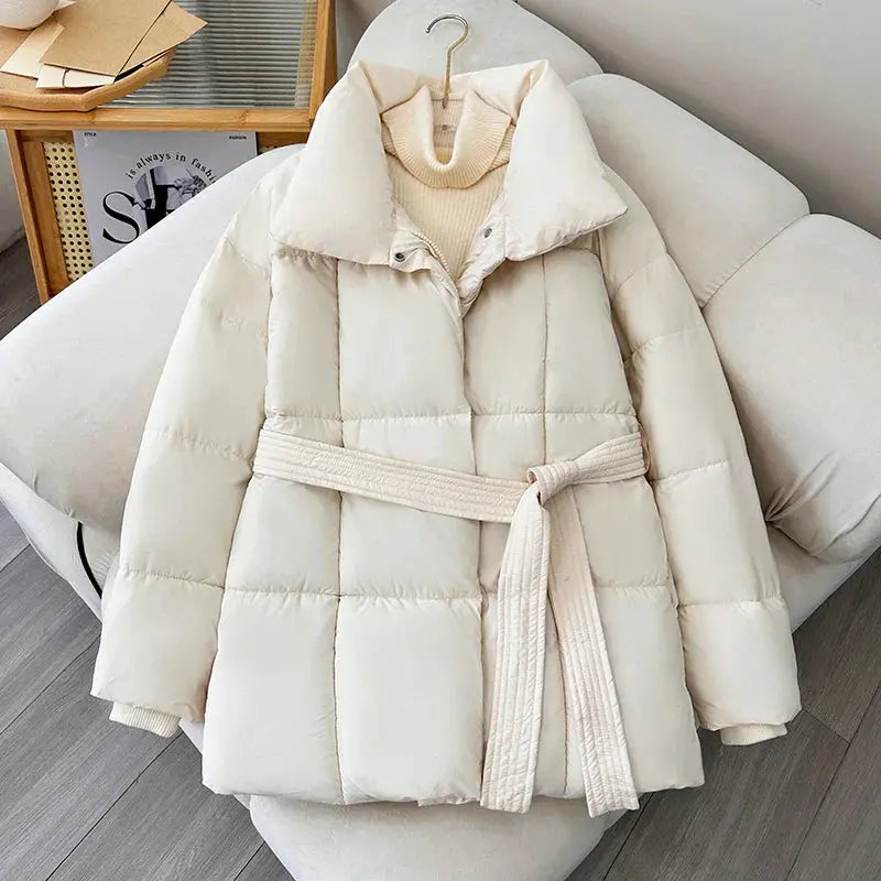 Turn-Down Collar Belted Parka