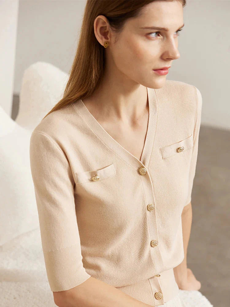 Slim V-Neck Knitted Cardigan Women’s Top