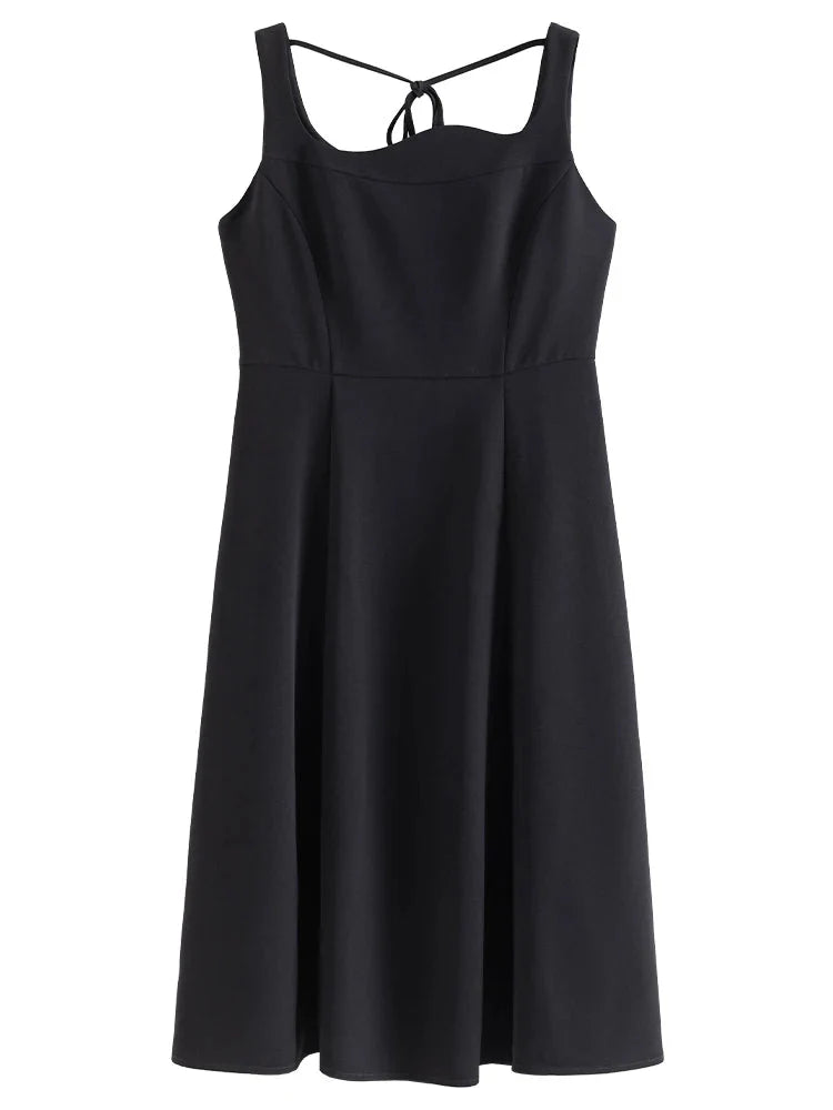 French Style Corrugated Collar Black Dress