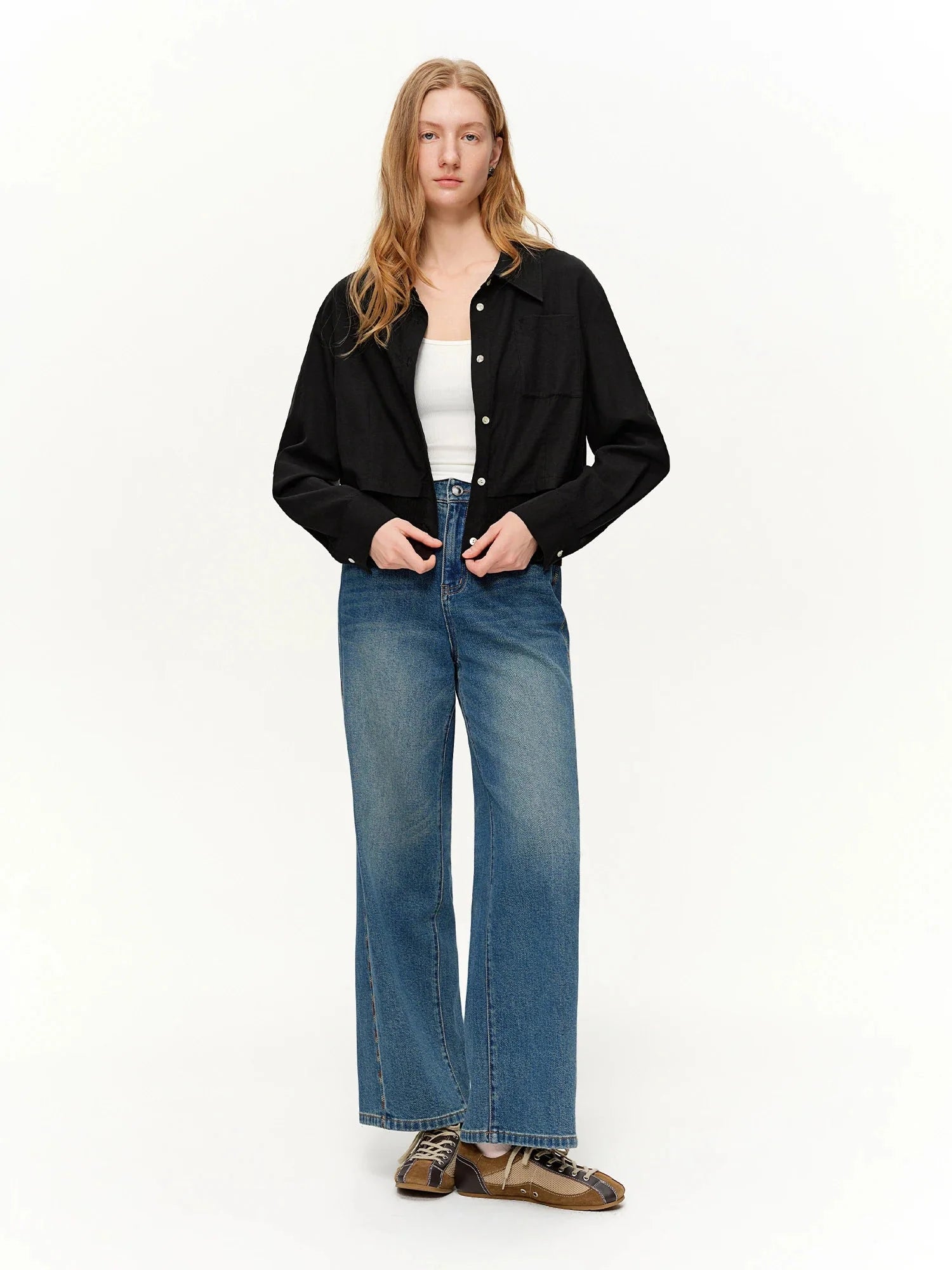 Women's Jeans Color Block Embroidered Straight Leg