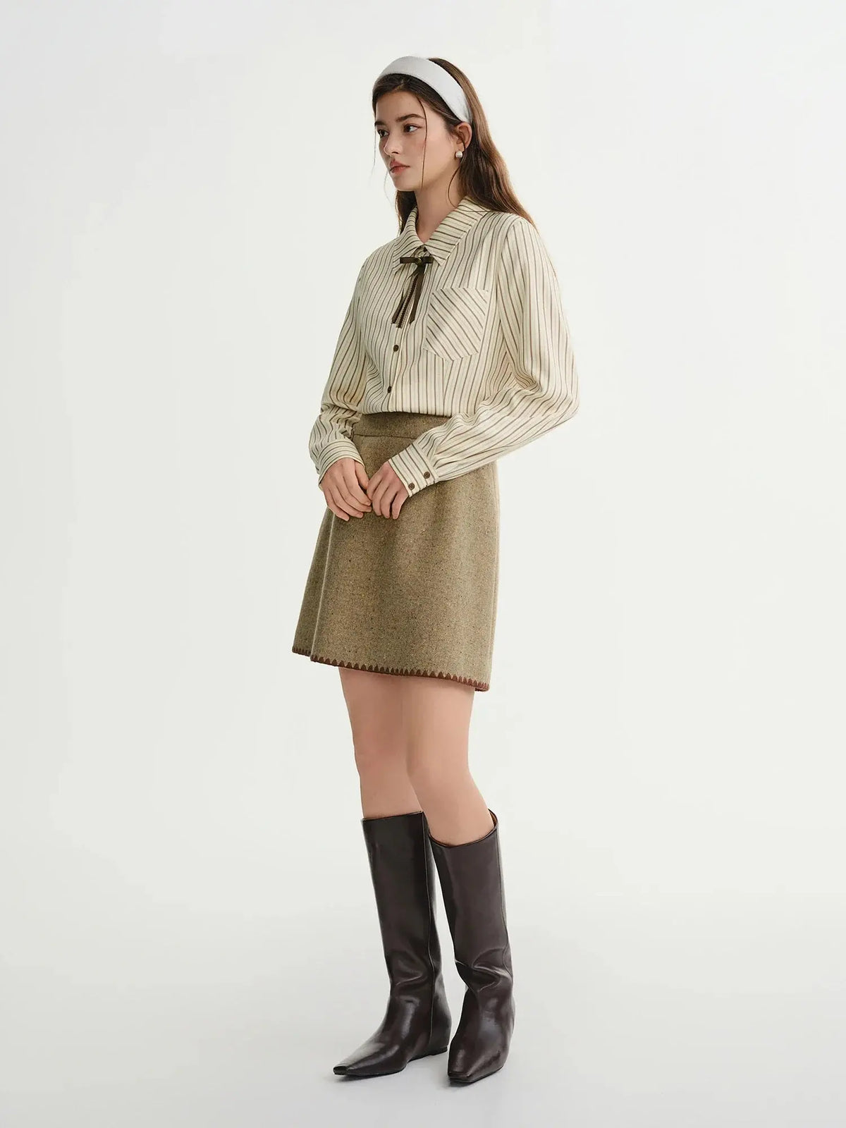 Plus Size Caramel Striped Layering Shirt