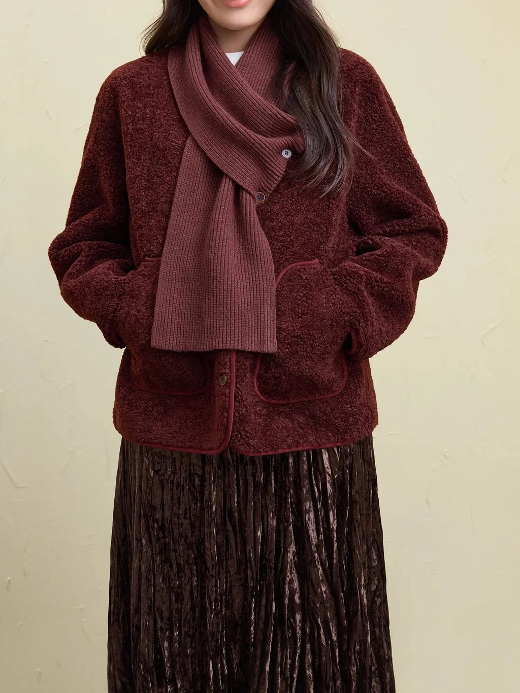 Chic Faux Fur Winter Coat with Coordinating Scarf