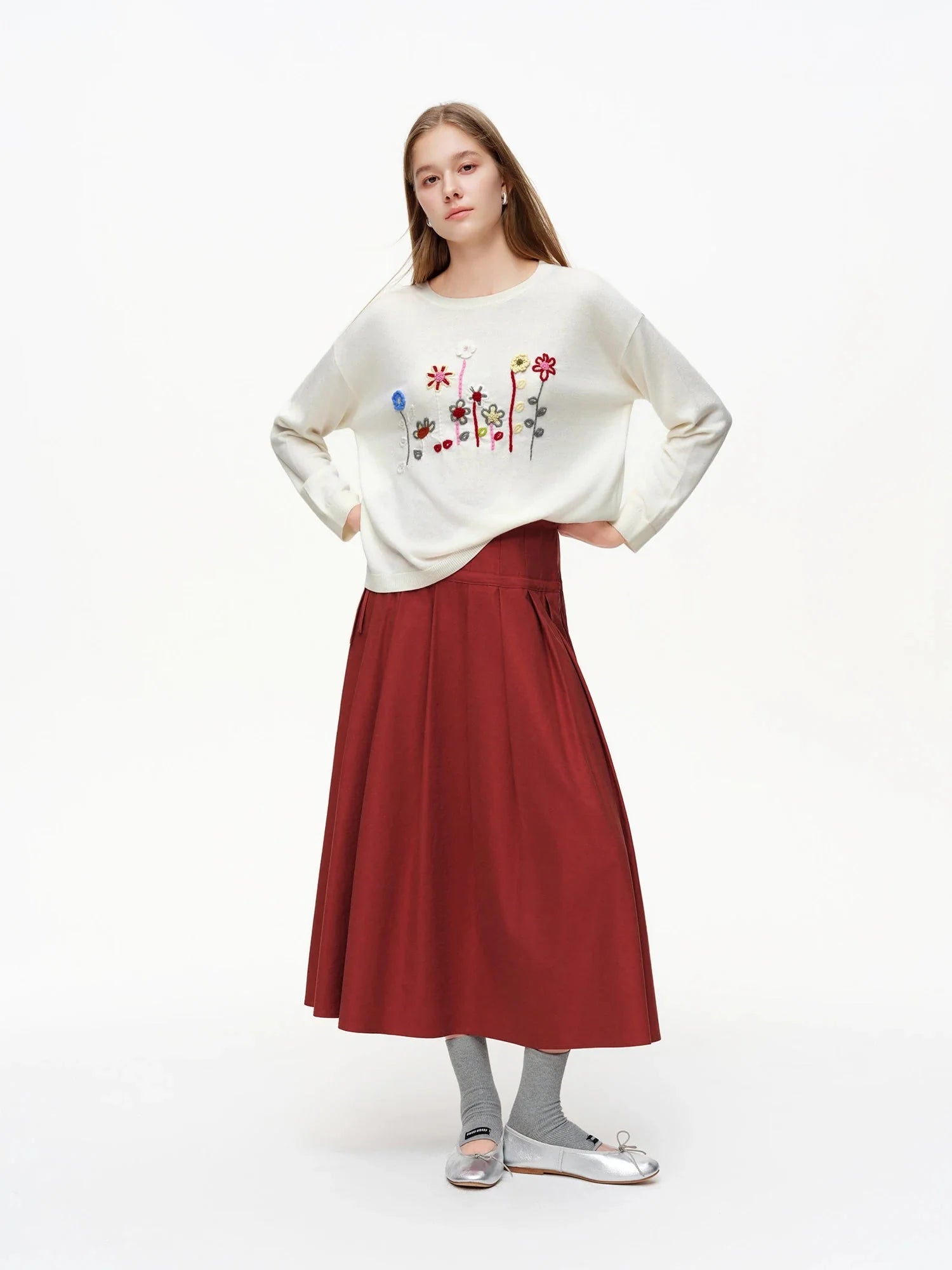 Women's Sweater Floral Embroidery Knit Cottagecore Top