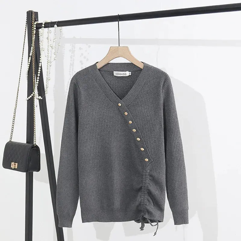 Plus Size Women's Long Sleeve Button Sweater