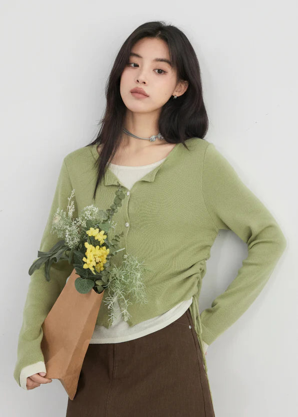 Slim Fit O-Neck Sweater Drawstring Waist Knit Jumper