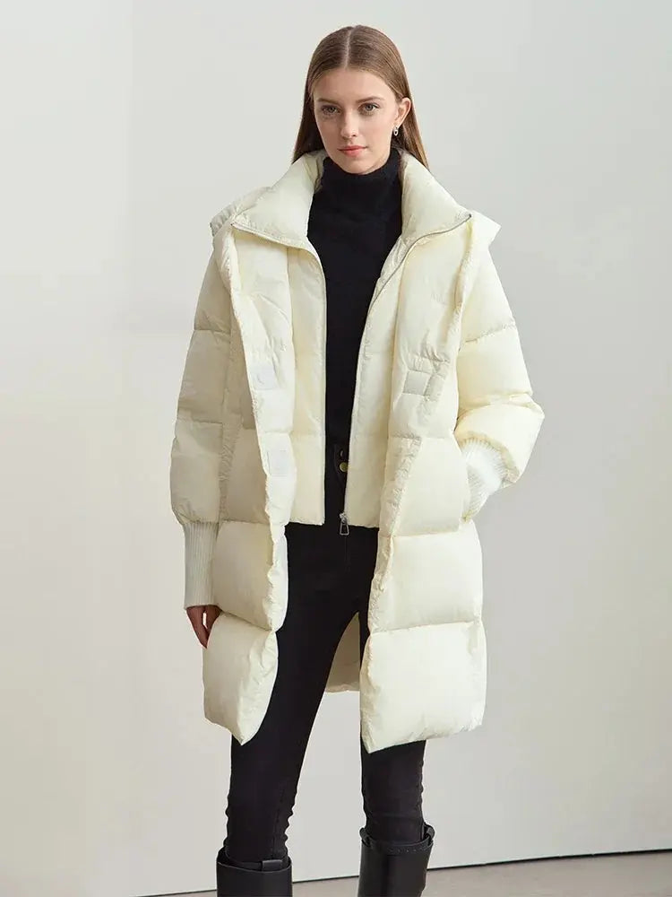 Magnetic Buckle Hooded Down Coat