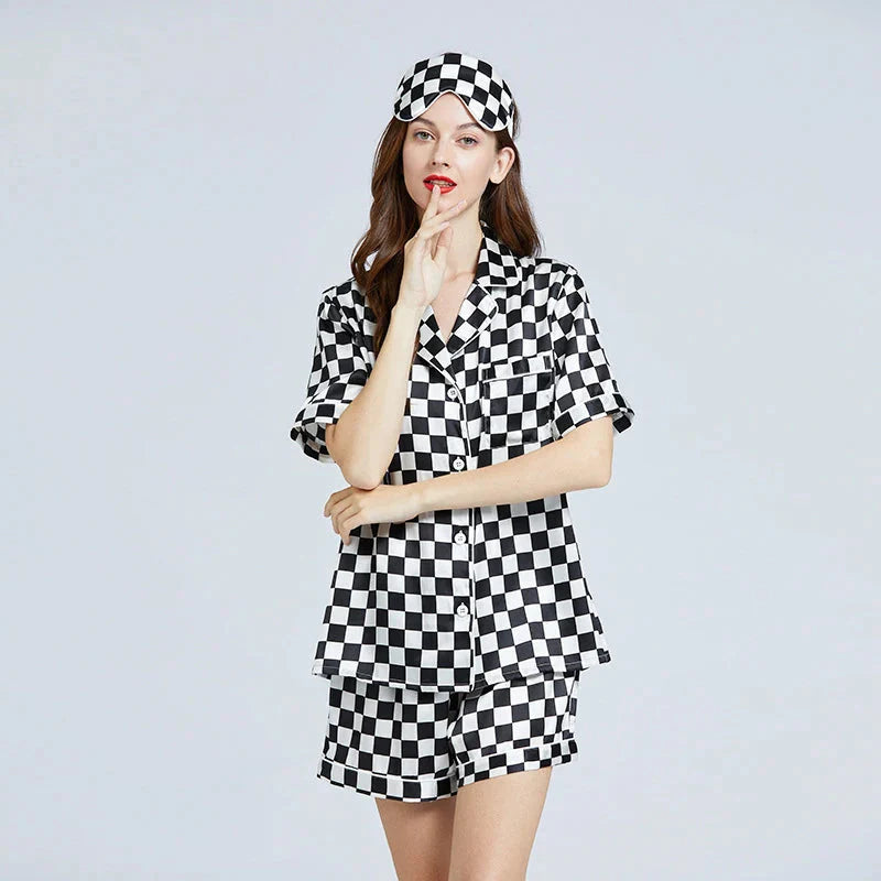 Women’s Checkerboard Mulberry Silk Pajama Set