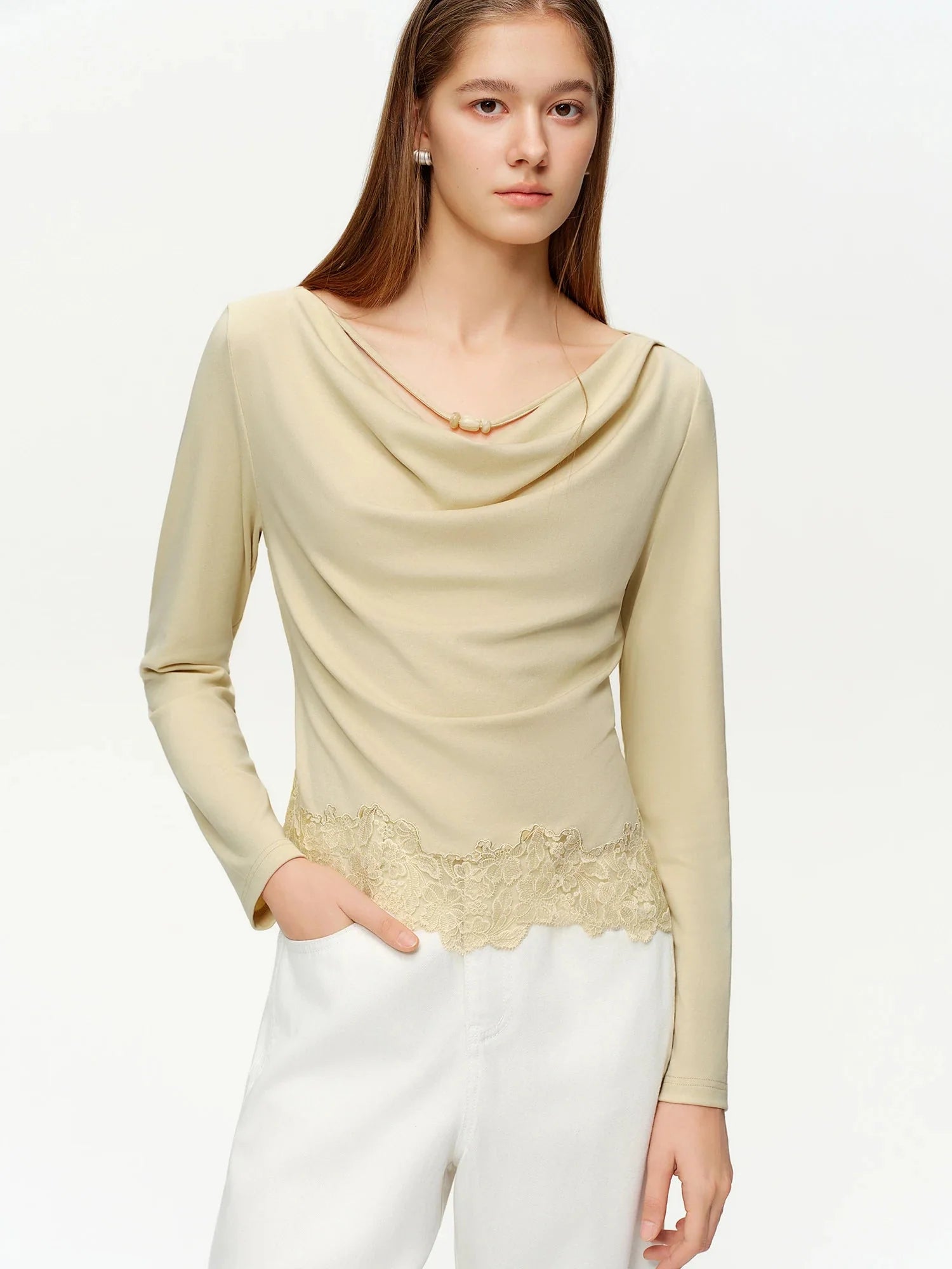 Elegant Lace Patchwork T-Shirt Slim Spring Commuter Top