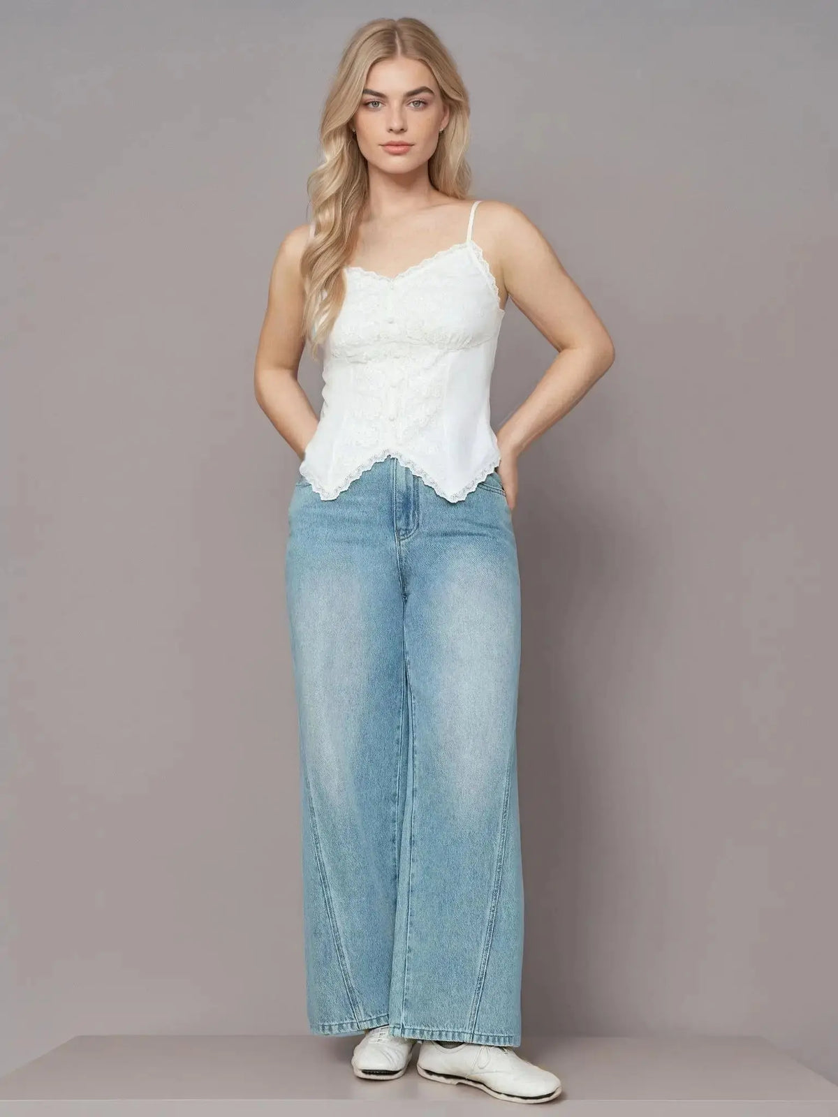 Women’s Plus Size White Lace Strap Top