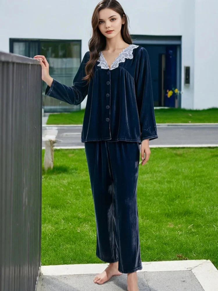 Minimalist & Elegant BirdTree Silk & Velvet Pajama Set