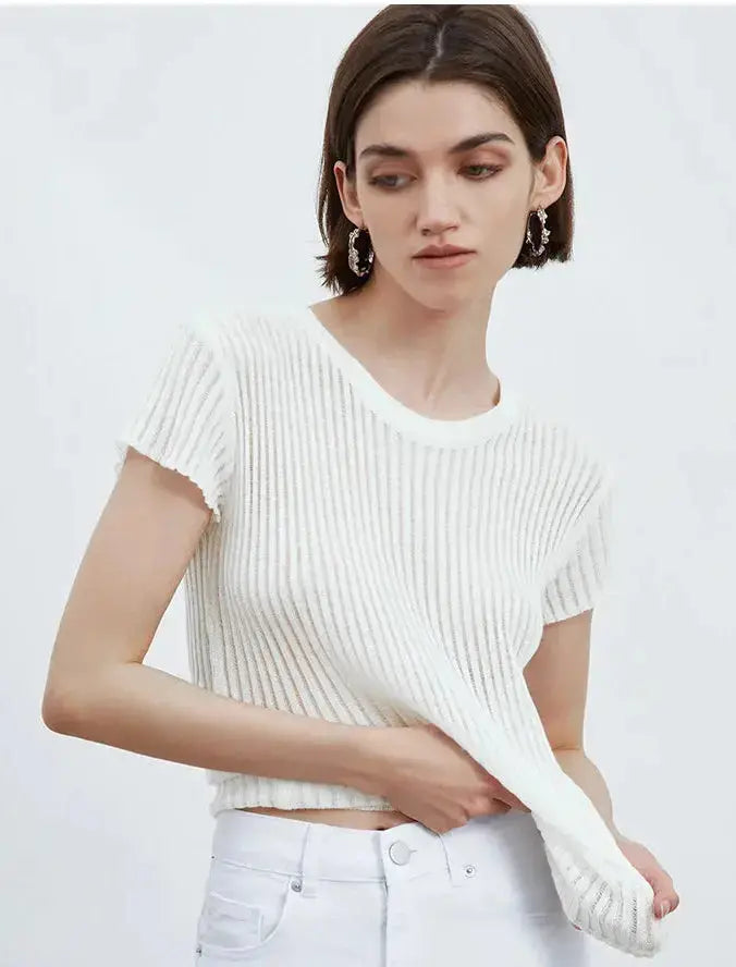 White Striped See Through Elegant Top