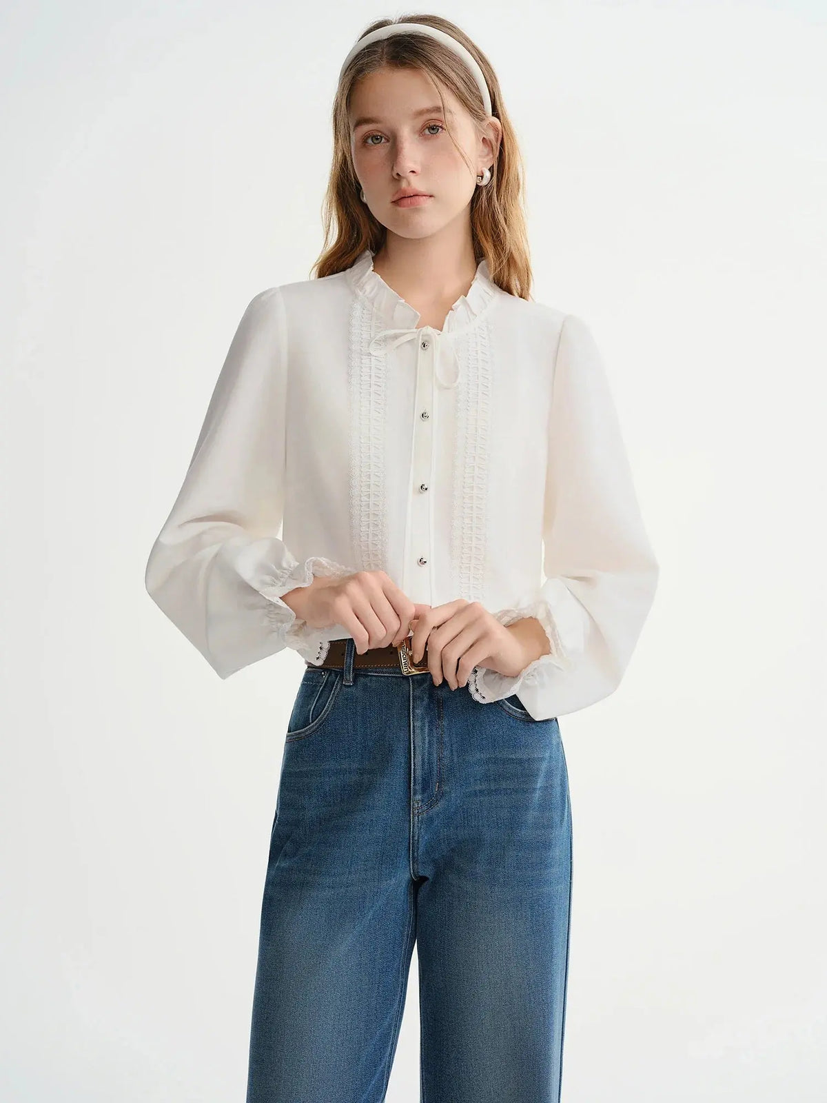 French-Style Tie-Front White Shirt