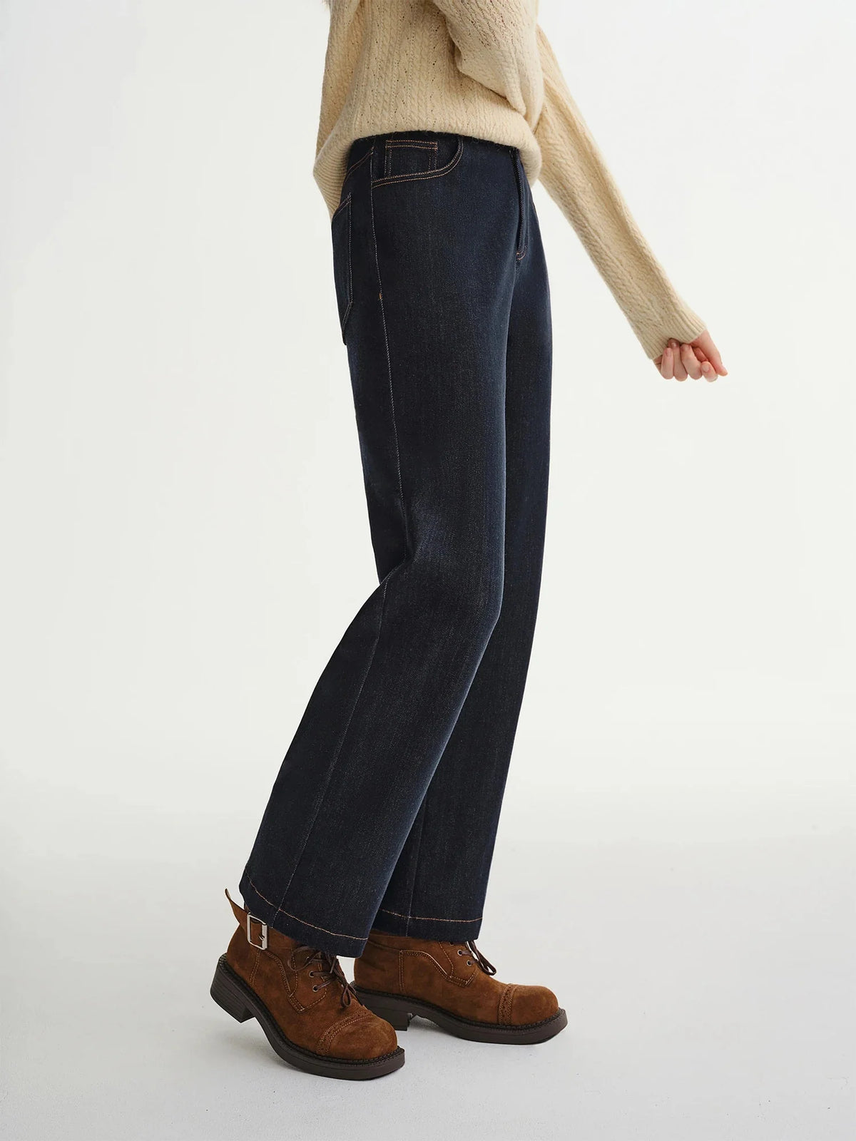 Plus Size Soft Denim Pants Elastic Waist Straight Leg