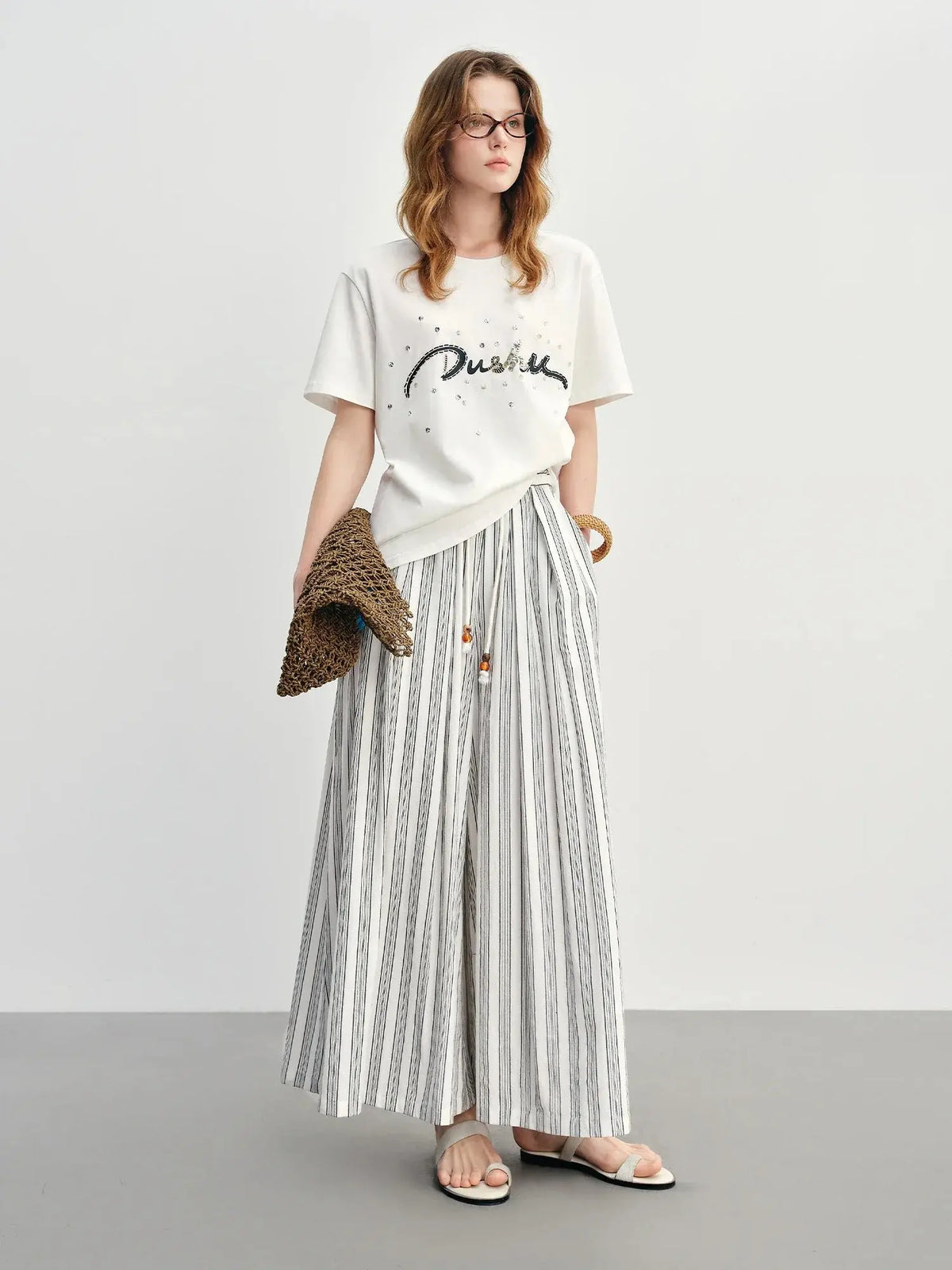 Minimalist Summer Drawstring Cotton-Linen Textured Trousers