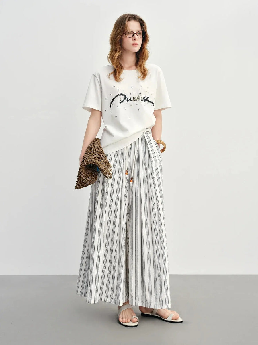 Minimalist Summer Drawstring Cotton-Linen Textured Trousers