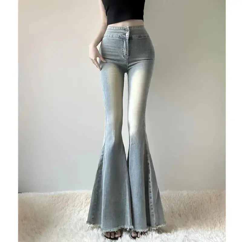 Fishtail Hem Denim Flare Pants