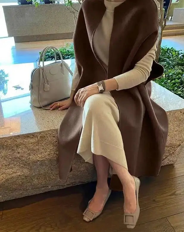 Elegant Vintage Wool Blend Batwing Coat for Women