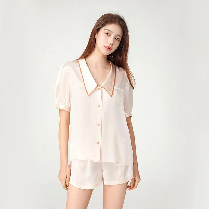 French Style Elegant Real Silk Women’s Pajama Set French Style