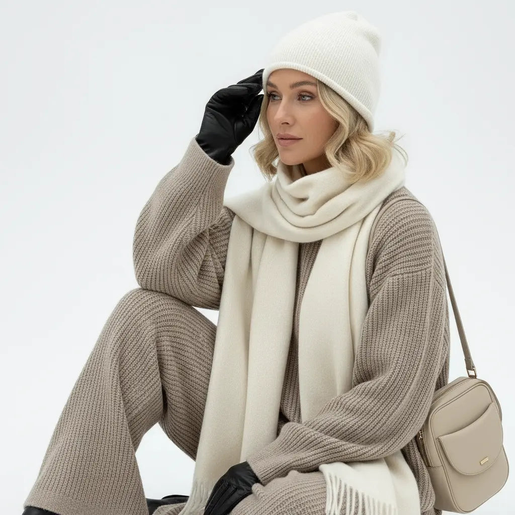 Chic Knitted Sweater and Wide-Leg Trousers Set
