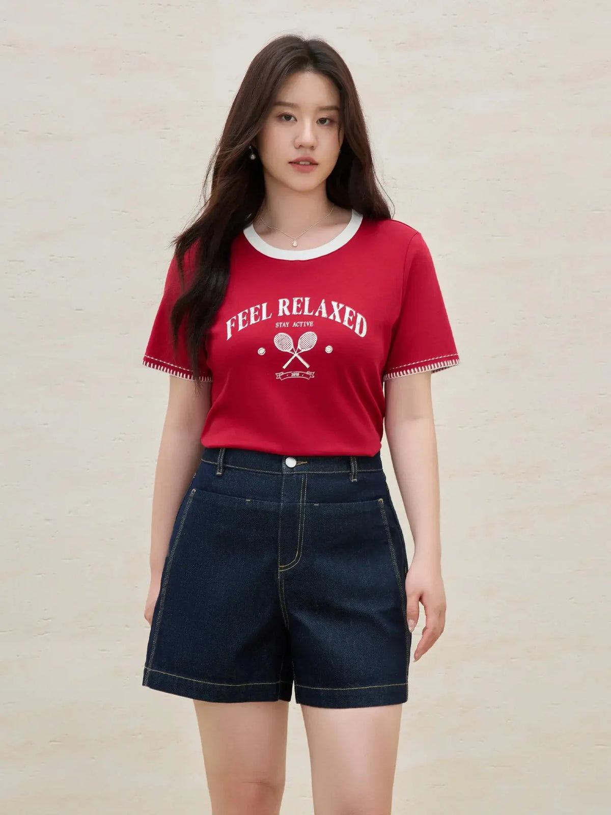 Women's Summer Contrast-Stitch Cotton Tee