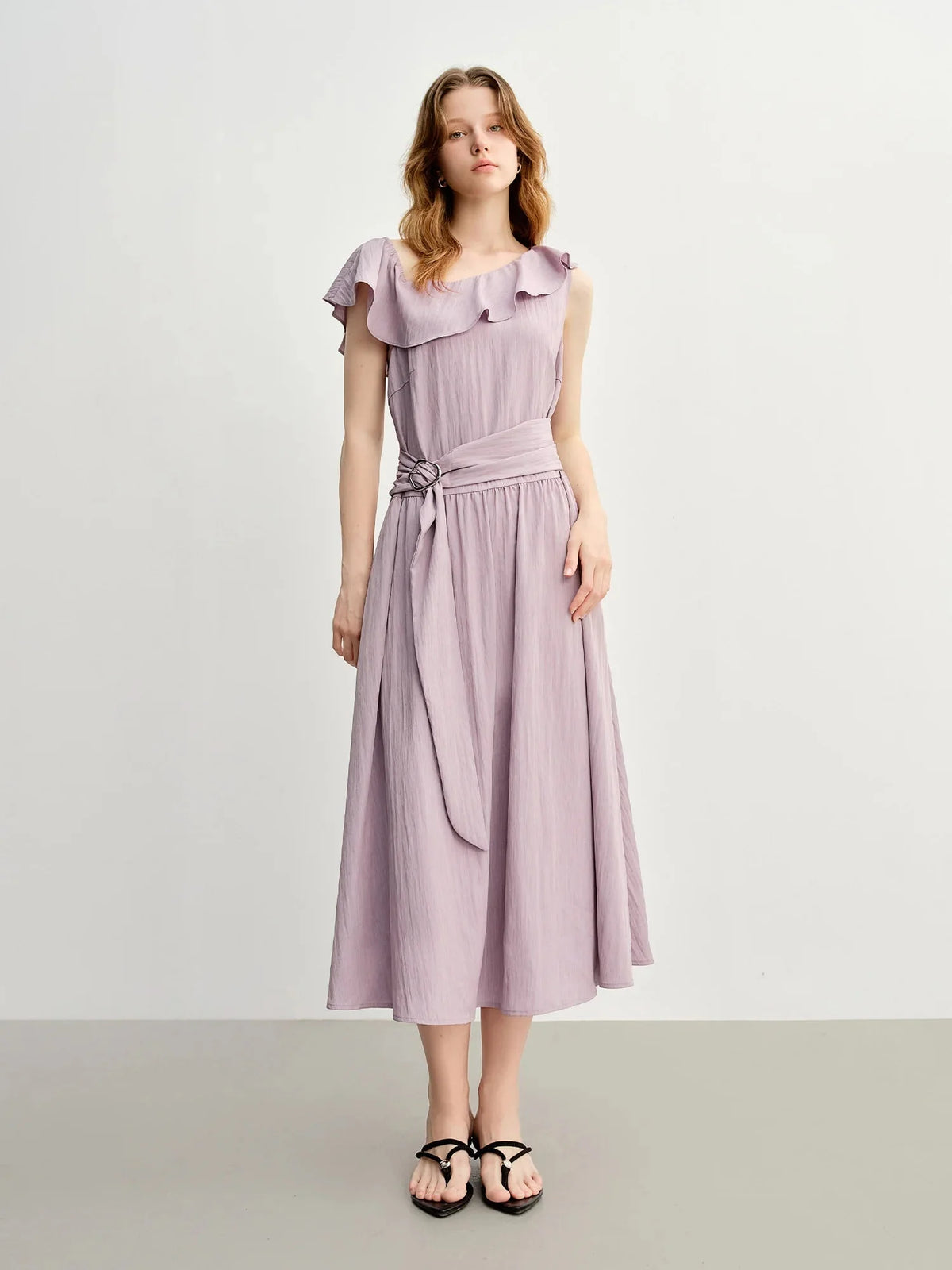 Light Purple Ruffled Off-Shoulder Summer Maxi Dress