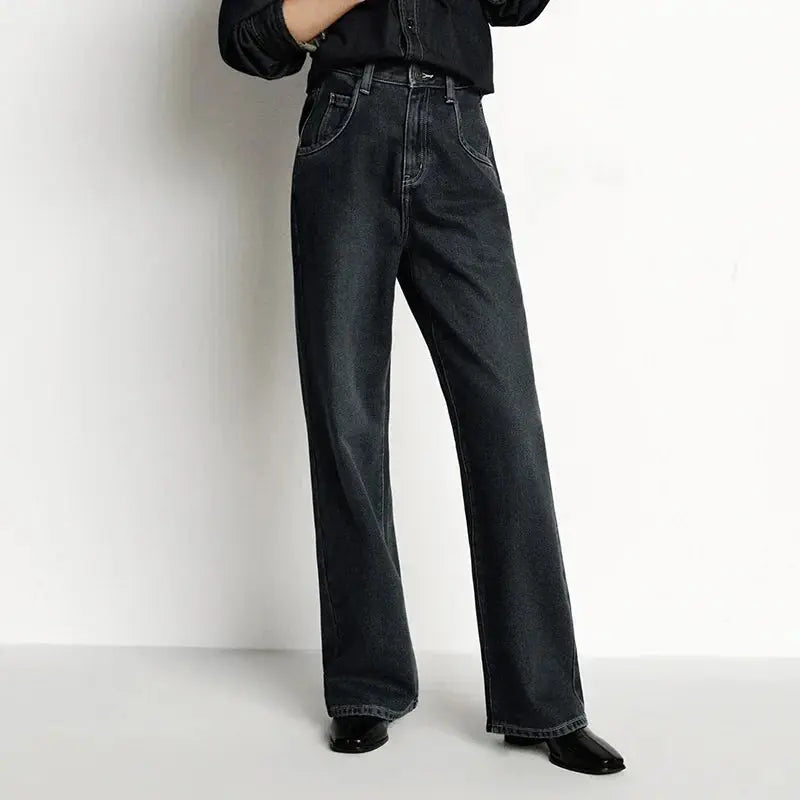 High Waist Fleece Lined Wide Leg Jeans