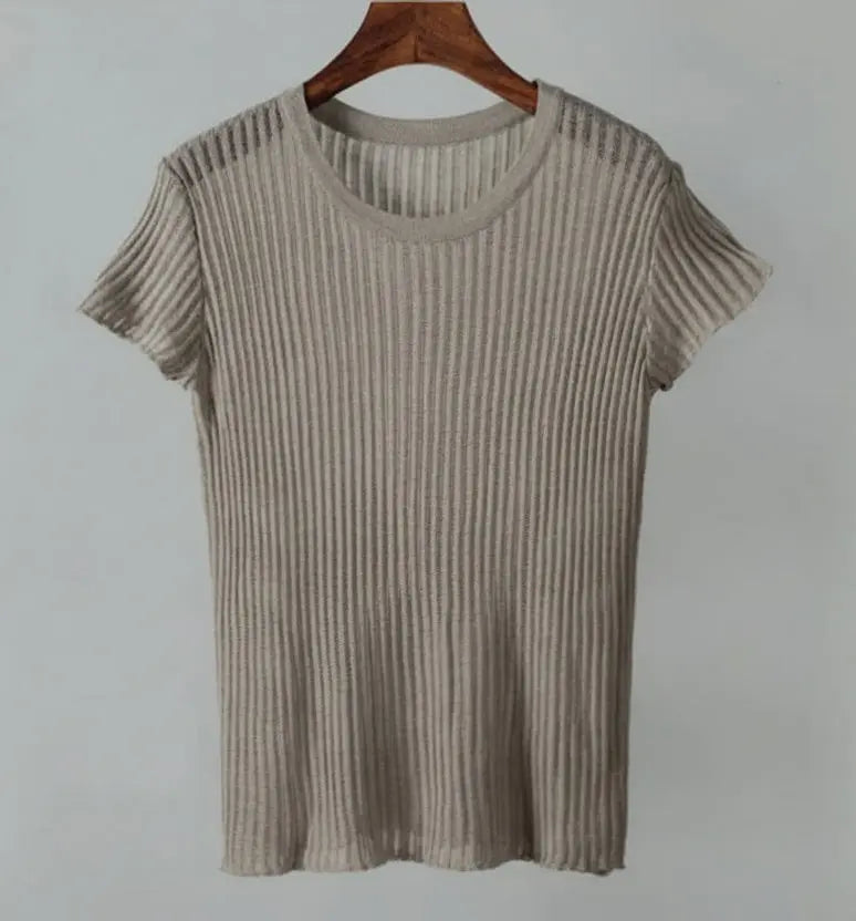 White Striped See Through Elegant Top