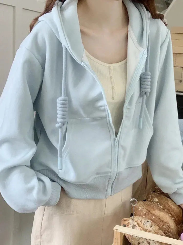 Preppy Lace-Up Cropped Hoodie
