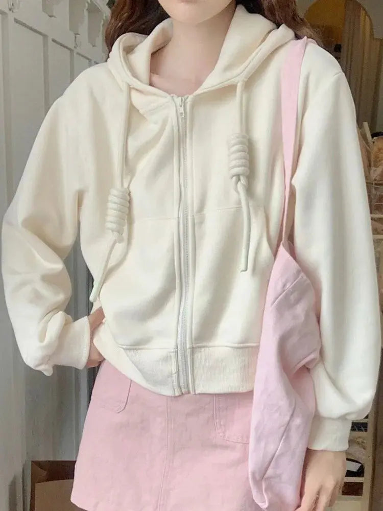 Preppy Lace-Up Cropped Hoodie
