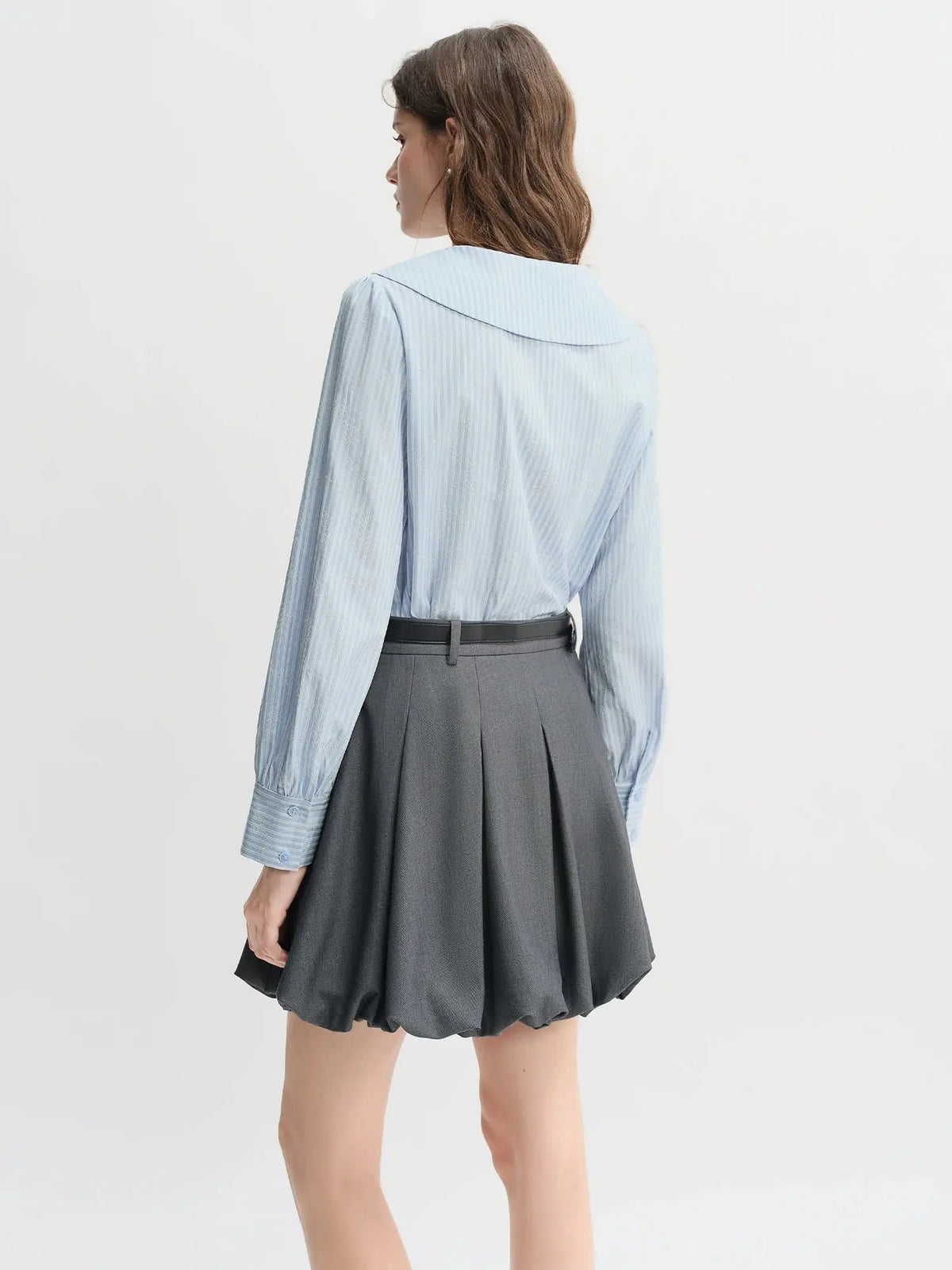 Plus Size Navy Striped Shirt with Collar & Bow Detail