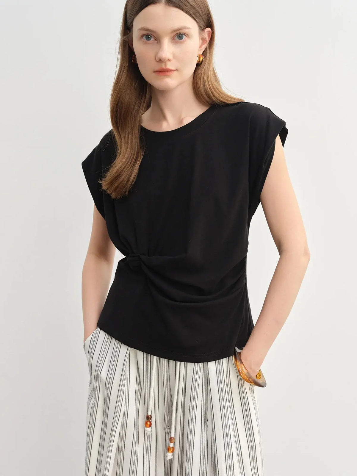 Cinched Waist Short Sleeve T-Shirt