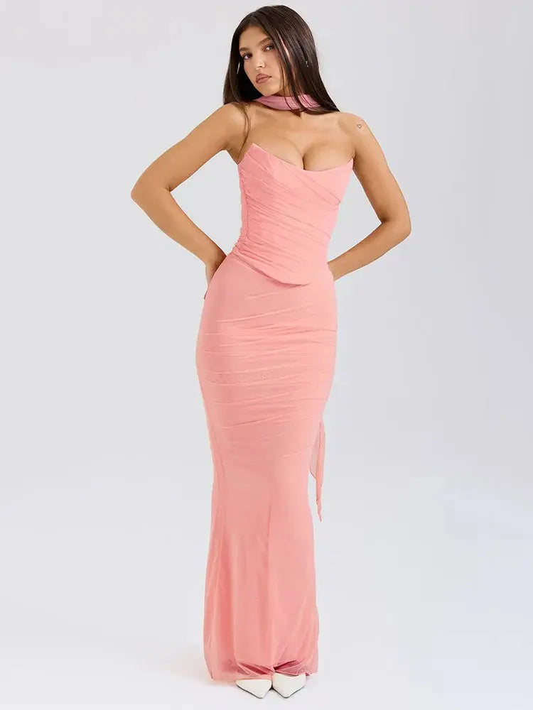 Strapless Neckerchief Two-Piece Skirt Set