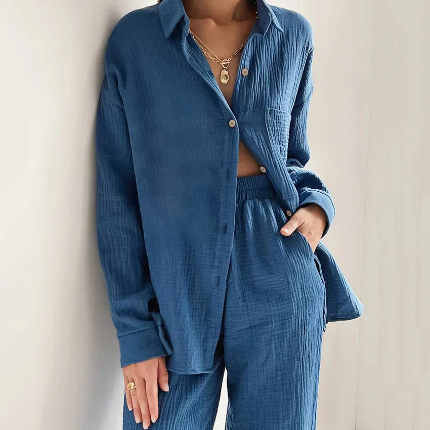 Women's 2-Piece Cotton Pajama Set Autumn Long Sleeve Sleepwear