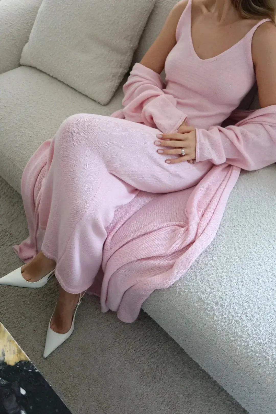Effortless Soft-Knit Two-Piece Set with Long Cardigan