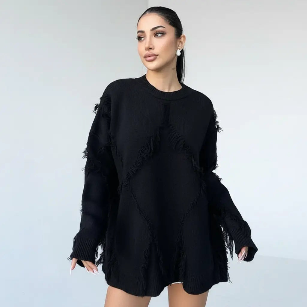 Patchwork Tassel Sweater for Women